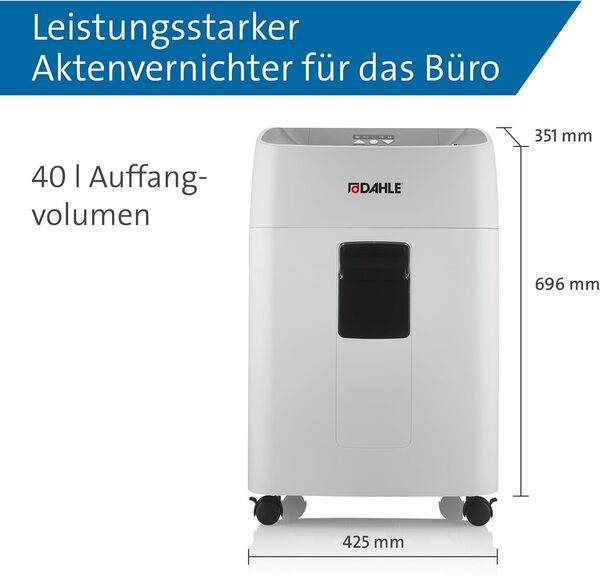 Dahle ShredMATIC 300 Destructeur automatique (300 feuilles, fonctionnement sans huile, anti-bourrage, coupe croisée, pour la maison et au bureau, 40 l) Gris