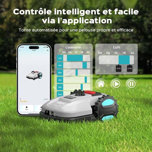 YARDCARE E400 Robot Tondeuse Contrôle Via App,Jusqu'à 400 m²,Hauteur de Coupe 20-60mm,Capteur de Pluie,Tondeuse Robot Gazon Largeur de Coupe 18cm,Moins de 60 DB