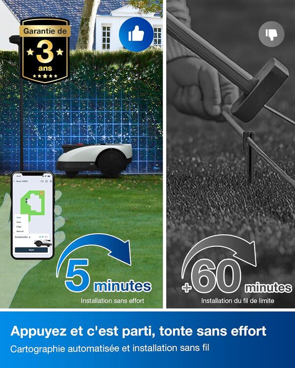 ECOVACS Goat O500 Robot Tondeuse panoramique sans câble de délimitation, 500 m², cartographie Automatique, Robot Tondeuse à Gazon, sans Configuration, Navigation visuelle Prise en Charge LiDAR