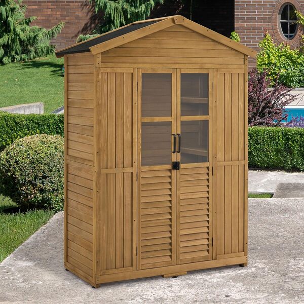 M MCombo Armoire de Jardin abri de Jardin en Bois résistant aux intempéries, Armoire à Outils en Bois Outdoor étanche praticable, pour l'extérieur Balcon terrasse, 74×143×200 cm (Nature)