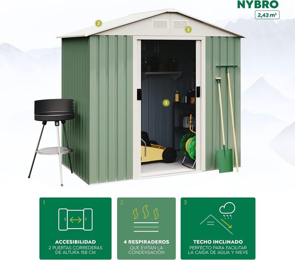 Hoggar Abri de Jardin en métal Nybro 2.43m2 - Garantie 10 Ans - 121x201x190cm