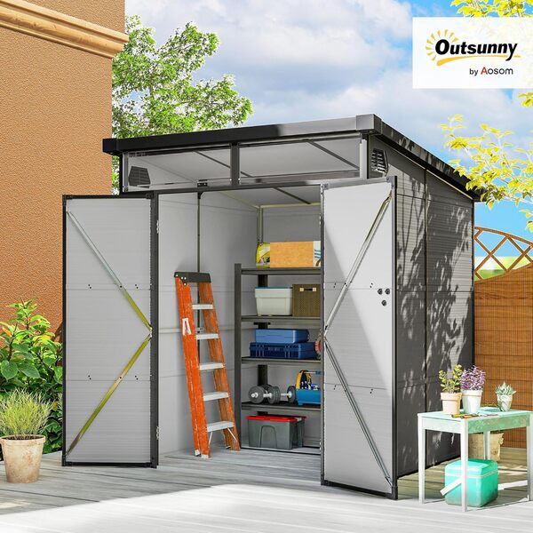 Outsunny Abri de Jardin en Plastique 3,24m³ 190x191x215cm abri de Jardin avec Toit à Une Pente, Porte verrouillable, résistant aux intempéries, Outdoor Garten Schuppen Armoire pour arrière-Cour,
