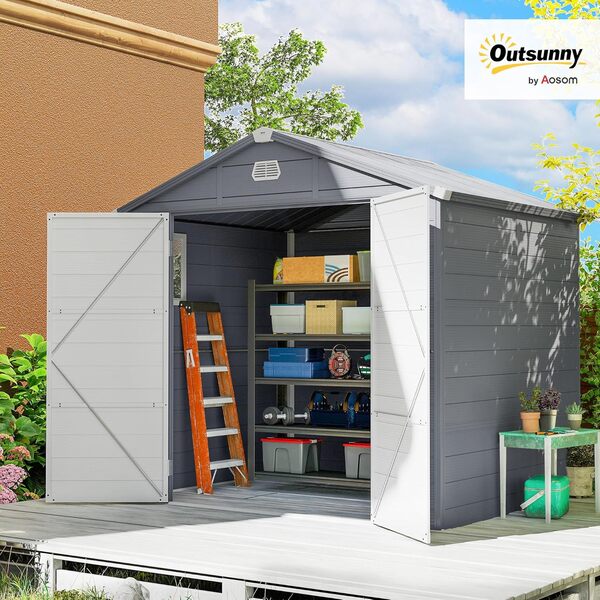 Outsunny Abri de jardin 4,1m³, abri de jardin avec toit à une pente, 240 x 190 x 180/228 cm, abri de jardin avec porte verrouillable, fenêtre, garage à vélos, armoire de jardin en aluminium, pour