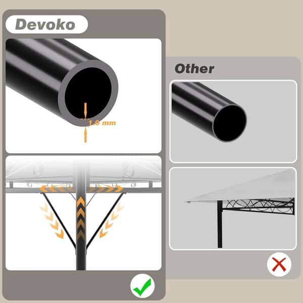 Devoko Tonnelle de Jardin 3x3m,Imperméable Deluxe Tonnelle,Tonnelle de Jardin Exterieur,Tonnelles à Cadre Métallique,Pergola Jardins Exterieur pour 4-6 Personnes,Gris