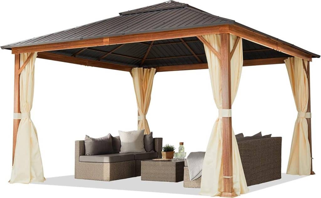 Test : tonnelle 4x4 m aspect bois avec parois acier champagne