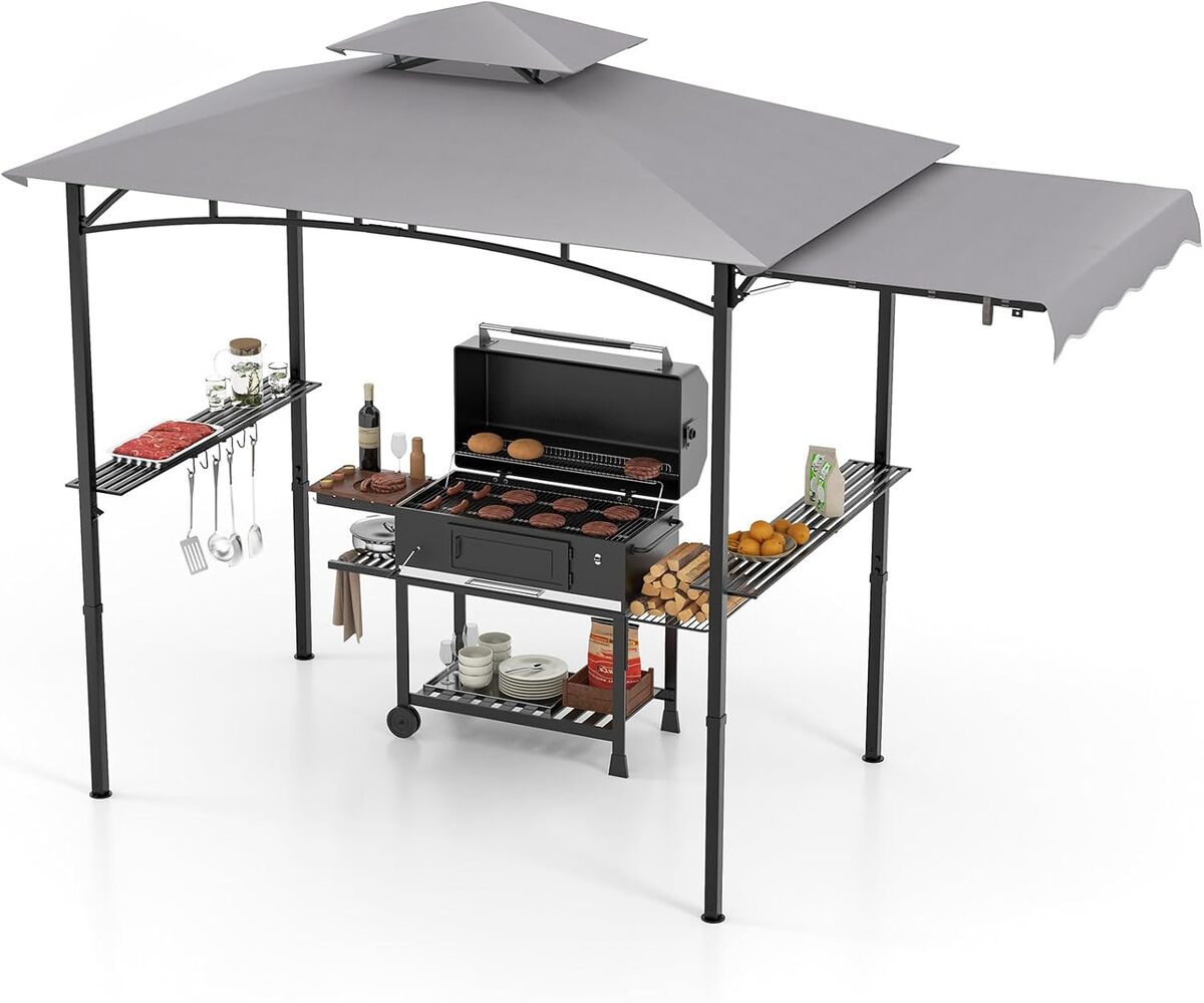 Test : tonnelle Homasis pour barbecue avec double toit et tables