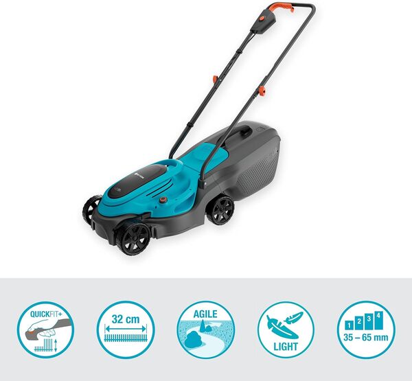 Gardena - 14634-20 - Tondeuse à Gazon sans Fil Gardena Easymax Plus 32-18 V Prête à l'emploi, Largeur de Coupe de 32 Cm, Batterie Power for All Incluse, Légère et Maniable