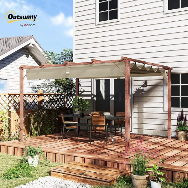 Outsunny Pergola - Tonnelle de jardin 3x4 m avec coussin magnétique - Toit en aluminium - Toit réglable - Autonome - Protection UV 30+ - Pour terrasse et jardin