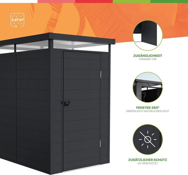 Wasabi – Abri de Jardin en Résine Terra – Coupole 360º – Structure Renforcée en Aluminium et PVC – Protection UV – Imperméable – Gris Anthracite - Abri Extérieur 2,47m2 – 131x190x196cm