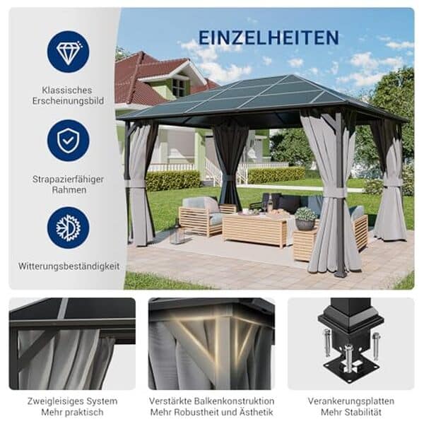 Découvrez notre analyse détaillée de la tonnelle UDPATIO 3x4m pour votre jardin : efficacité, durabilité et esthétique réunies dans un abri imperméable avec rideaux, idéal pour toutes les conditions météorologiques.
